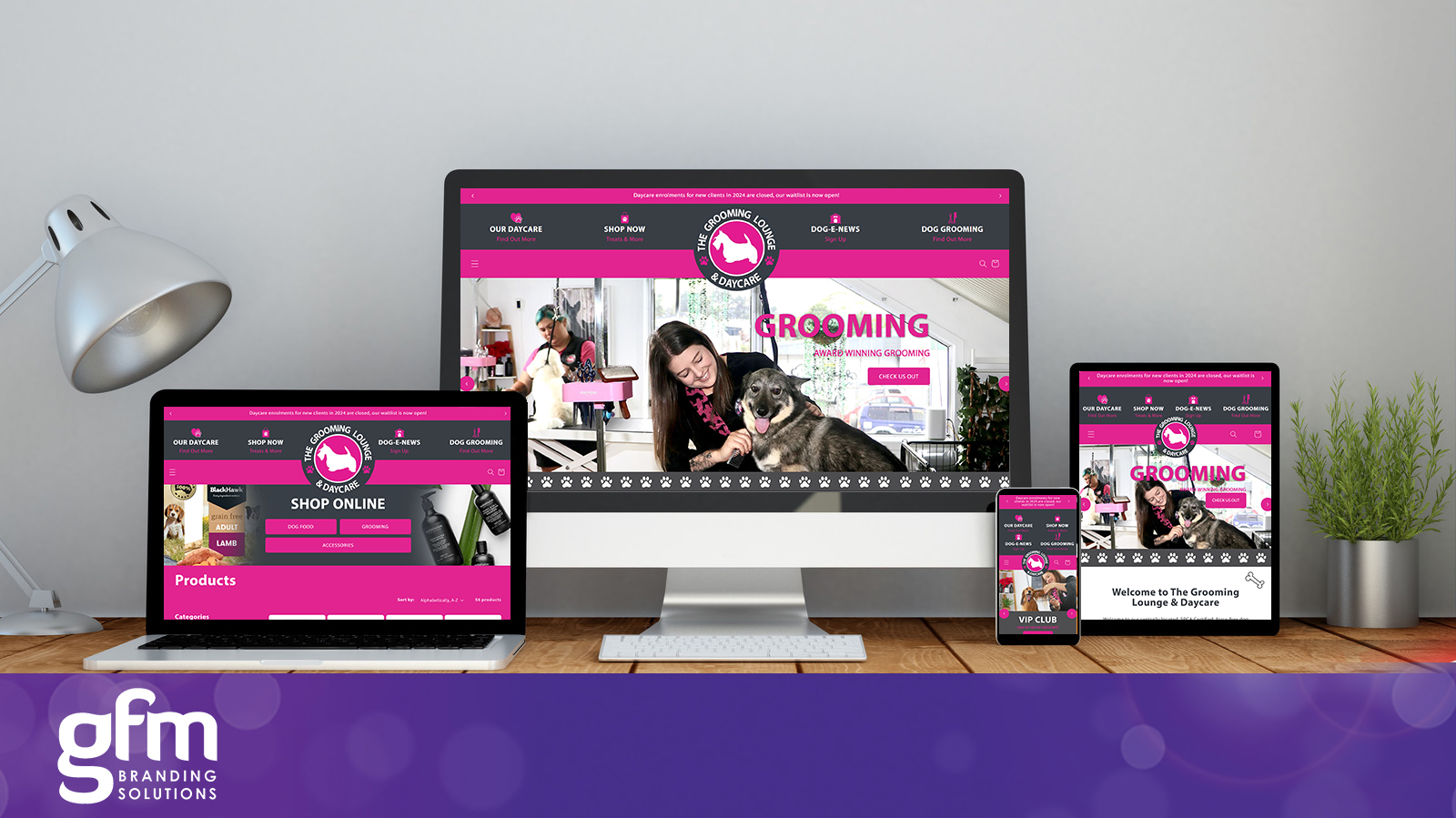 The Grooming Lounge & Daycare fully responsive website design on multiple screens