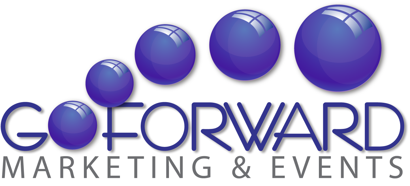 Go forward marketing and event logo rebrand with 3D purple bubbles