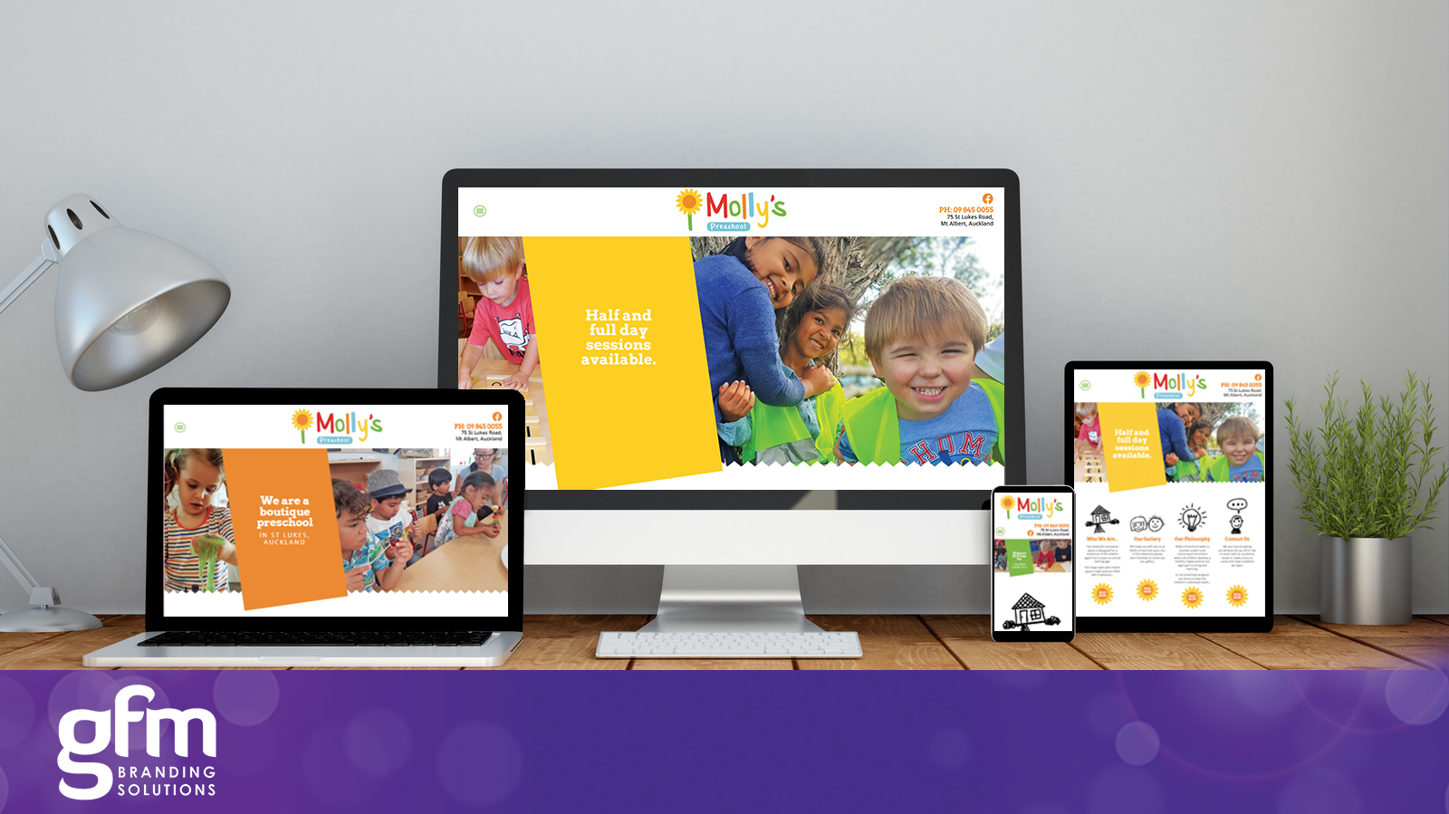 Mollys Preschool fully responsive website design on multiple screens