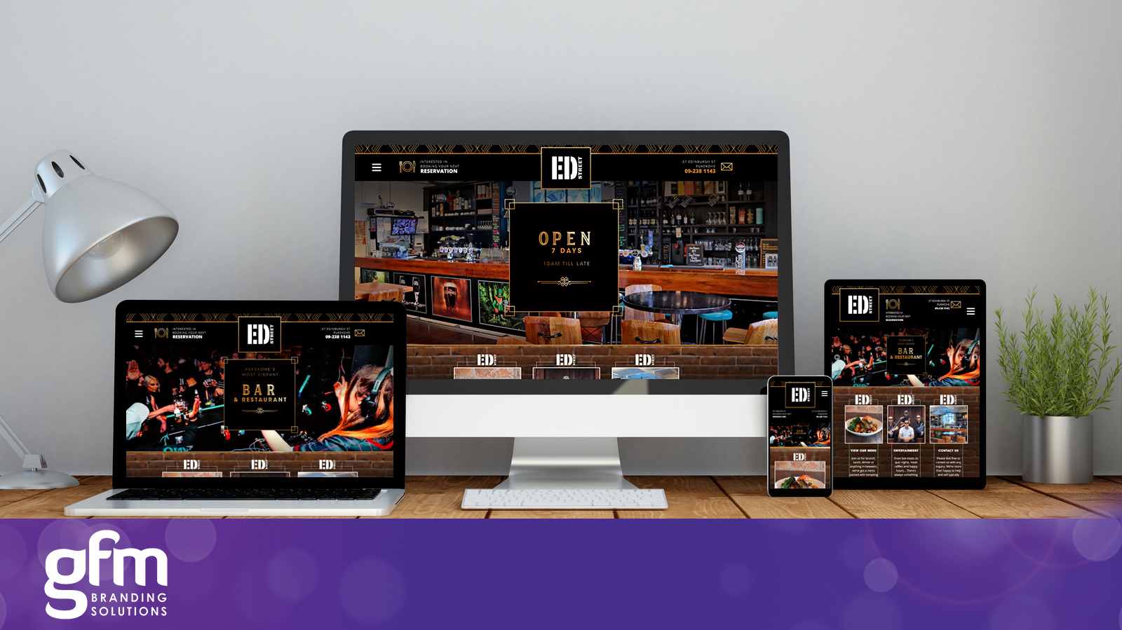 Ed Street Bar fully responsive website design on multiple screens